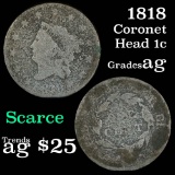 1818 Coronet Head Large Cent 1c Grades ag, almost good