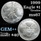 1999 Silver Eagle Dollar $1 Grades GEM++ Unc