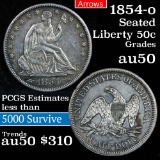 1854-o Seated Half Dollar 50c Grades AU, Almost Unc (fc)