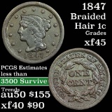 1847 Braided Hair Large Cent 1c Grades xf+