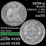 1858-p Seated Liberty Half Dime 1/2 10c Grades Choice AU