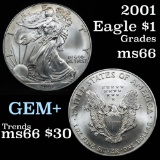 2001 Silver Eagle Dollar $1 Grades GEM+ Unc
