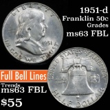 1951-d Franklin Half Dollar 50c Grades Select Unc FBL