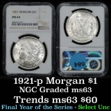 NGC 1921-p Morgan Dollar $1 Graded ms63 By NGC