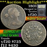 ***Auction Highlight*** 1801 Draped Bust Large Cent 1c Graded vf, very fine By USCG (fc)
