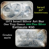 1973 Israel Silver Art Bar - 1oz. .999 Silver Grades ms70, Perfection