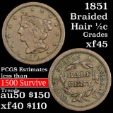 1851 Braided Hair Half Cent 1/2c Grades xf+