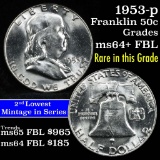 1953-p Franklin Half Dollar 50c Grades Choice Unc+ FBL (fc)