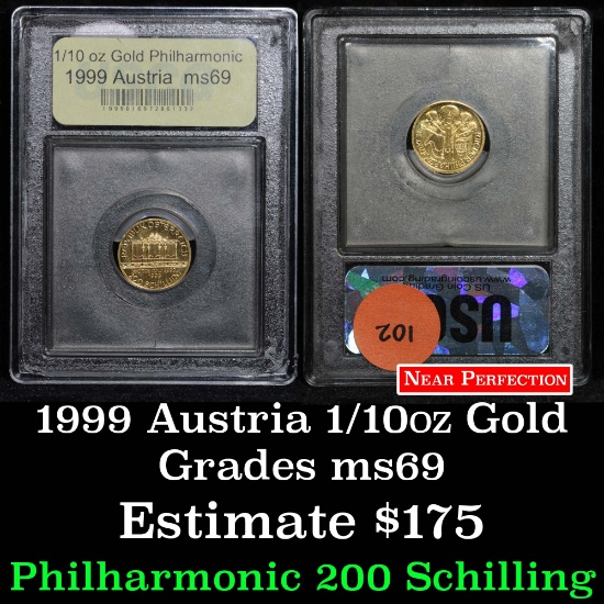 1999 Austria 1/10 oz Gold Philharmonic Graded Gem++, near perfection by USCG