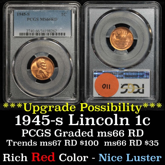 PCGS 1945-s Lincoln Cent 1c Graded ms66 RD by PCGS