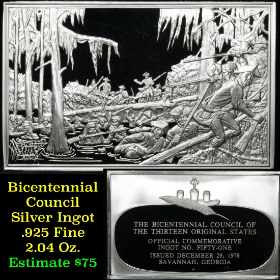 Bicentennial Council of 13 original States Ingot #51, Battle Of Savannah - 1.84 oz sterling silver