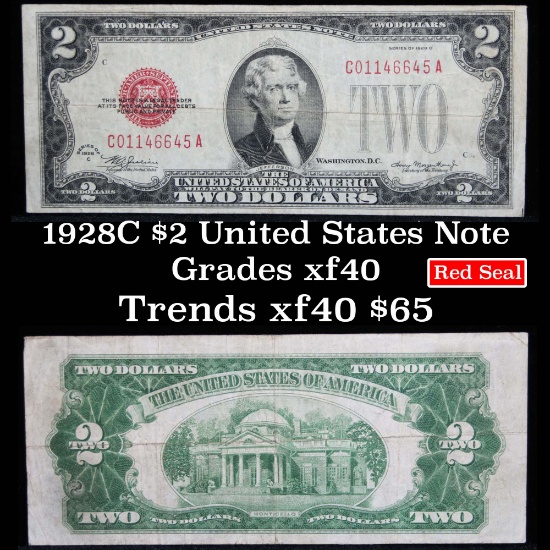 1928C $2 Red Seal United States Note Grades xf