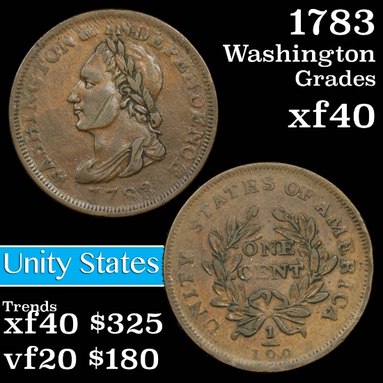 1783 Washington Unity Washington Quarter 1c Grades xf