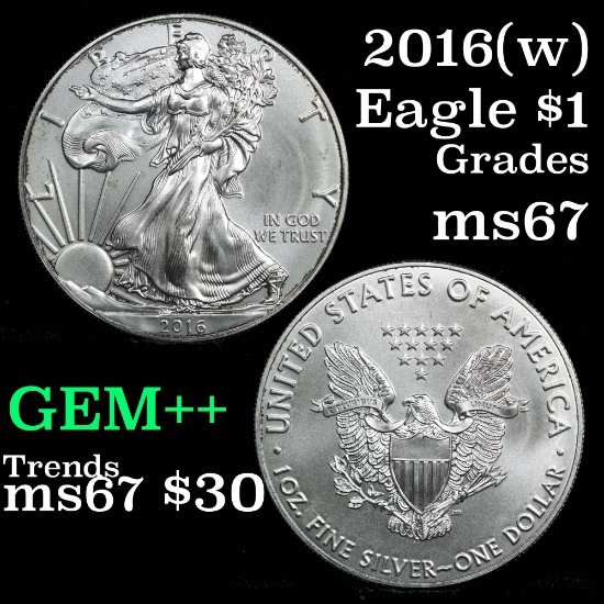 2016(w) Silver Eagle Dollar $1 Grades GEM++ Unc