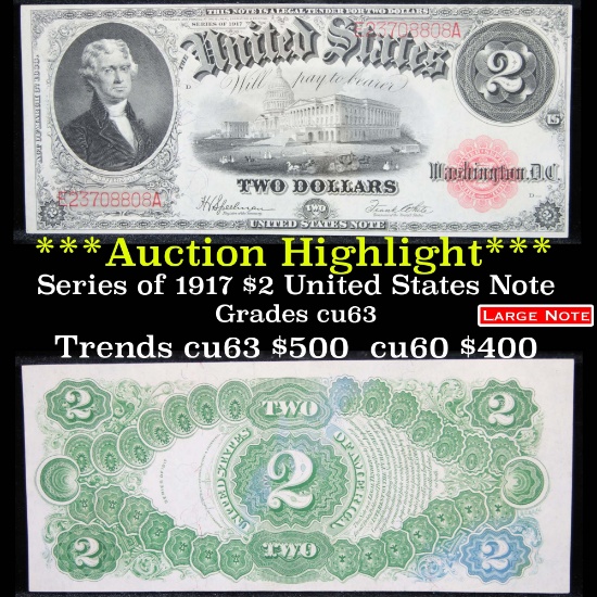 ***Auction Highlight*** Series 1917 $2 Legal Tender Note, Sigs Speelman/White Grades Select CU (fc)