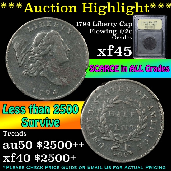***Auction Highlight*** 1794 Liberty Cap 1/2c Graded xf+ By USCG (fc)