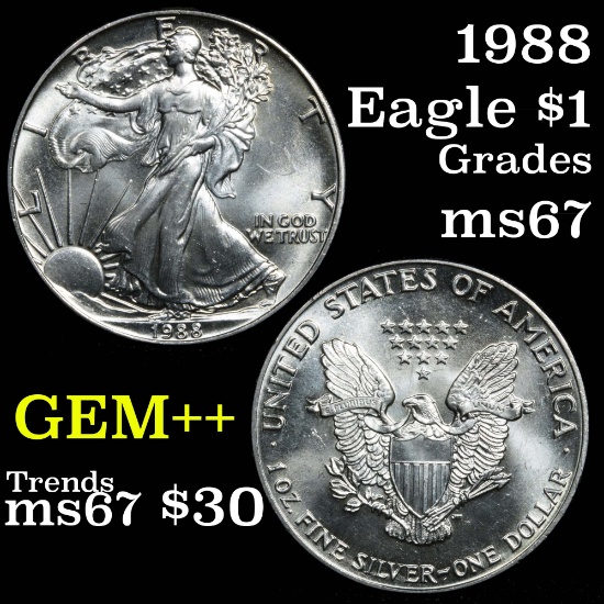 1988 Silver Eagle Dollar $1 Grades GEM++ Unc