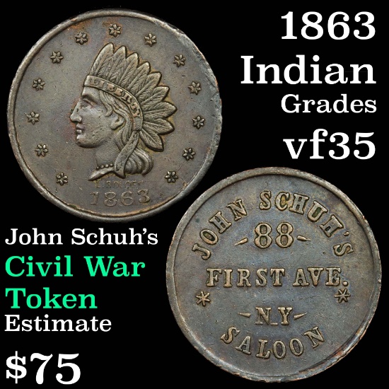 1863 Indian Civil War Token 1c Grades vf++
