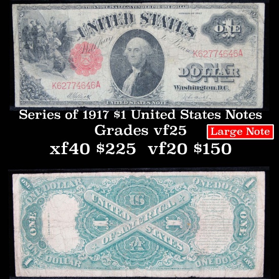 Series of 1917 $1 Legal Tender Note, Signatures of Speelman/White Grades vf+