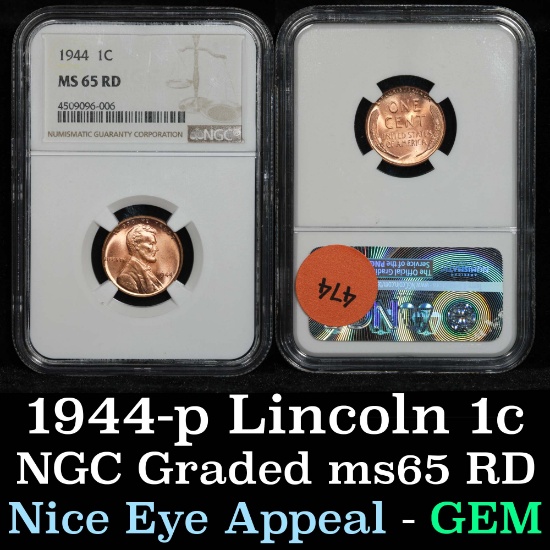 NGC 1944-p Lincoln Cent 1c Graded ms65 RD by NGC