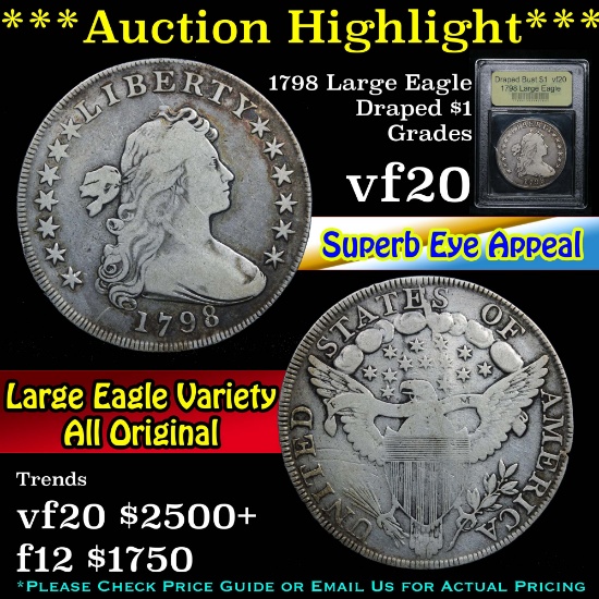 **Auction Highlight** 1798 Large Eagle Draped Bust Dollar $1 Graded vf, very fine By USCG