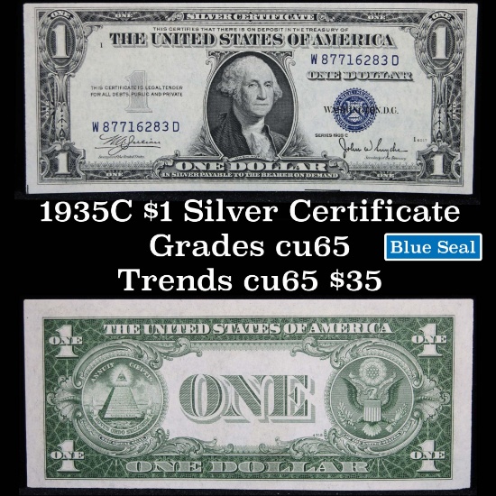1935C $1 Blue Seal Silver Certificate Grades Gem CU
