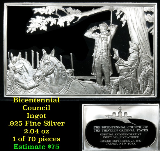 Bicentennial Council 13 orig States Ingot #63, Capture Of John Andre - 1.84 oz silver