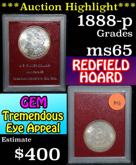 ***Auction Highlight*** 1888-p REDFIELD Hoard Morgan Dollar $1 Graded ms65 by Paramount (fc)