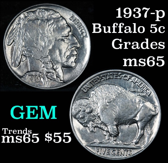 1937-p Buffalo Nickel 5c Grades GEM Unc