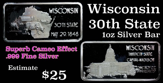 Wisconsin - 1 oz Silver Bar (.999 Pure)
