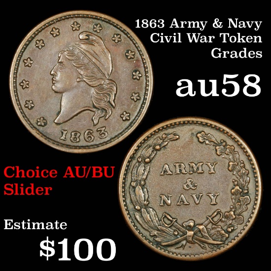 1863 Army & Navy Civil War Token 1c Grades Choice AU/BU Slider