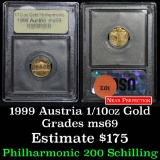 1999 Austria 1/10 oz Gold Philharmonic Graded Gem++, near perfection by USCG