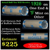 Full roll of Buffalo Nickels, 1926 on one end & a 's' Mint reverse on other end (fc)