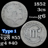 1852 3 Cent Silver 3cs Grades g+