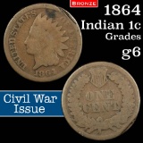 1864 Bronze Indian Cent 1c Grades g+