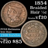 1854 Braided Hair Half Cent 1/2c Grades vf, very fine