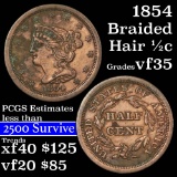 1854 Braided Hair Half Cent 1/2c Grades vf++