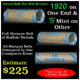 Full roll of Buffalo Nickels, 1920 on one end & a 's' Mint reverse on other end (fc)