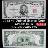 1953 $5 Red seal United States Note Grades Gem CU