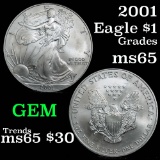 2001 Silver Eagle Dollar $1 Grades GEM Unc