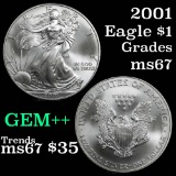 2001 Silver Eagle Dollar $1 Grades GEM++ Unc