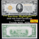 ***Auction Highlight*** 1928 $20 Gold Certificate Grades Choice AU/BU Slider (fc)