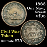 1863 Our Navy Civil War Token 1c Grades vf++