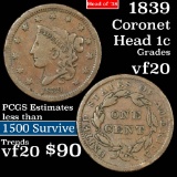 1839 Head of '38 Coronet Head Large Cent 1c Grades vf, very fine