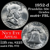 1952-d Franklin Half Dollar 50c Grades Choice Unc+ FBL