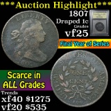 ***Auction Highlight*** 1807 Draped Bust Large Cent 1c Graded vf+ By USCG (fc)