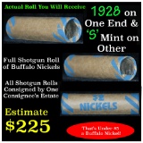 Full roll of Buffalo Nickels, 1928 on one end & a 's' Mint reverse on other end (fc)