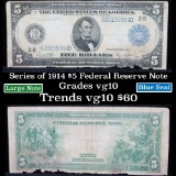 Series of 1914 $5 Blue Seal Federal Reserve Note, New York Grades vg+