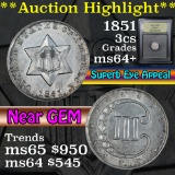 ***Auction Highlight*** 1851 3 Cent Silver 3cs Graded Choice+ Unc By USCG (fc)