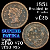 1851 Braided Hair Large Cent 1c Grades vf+